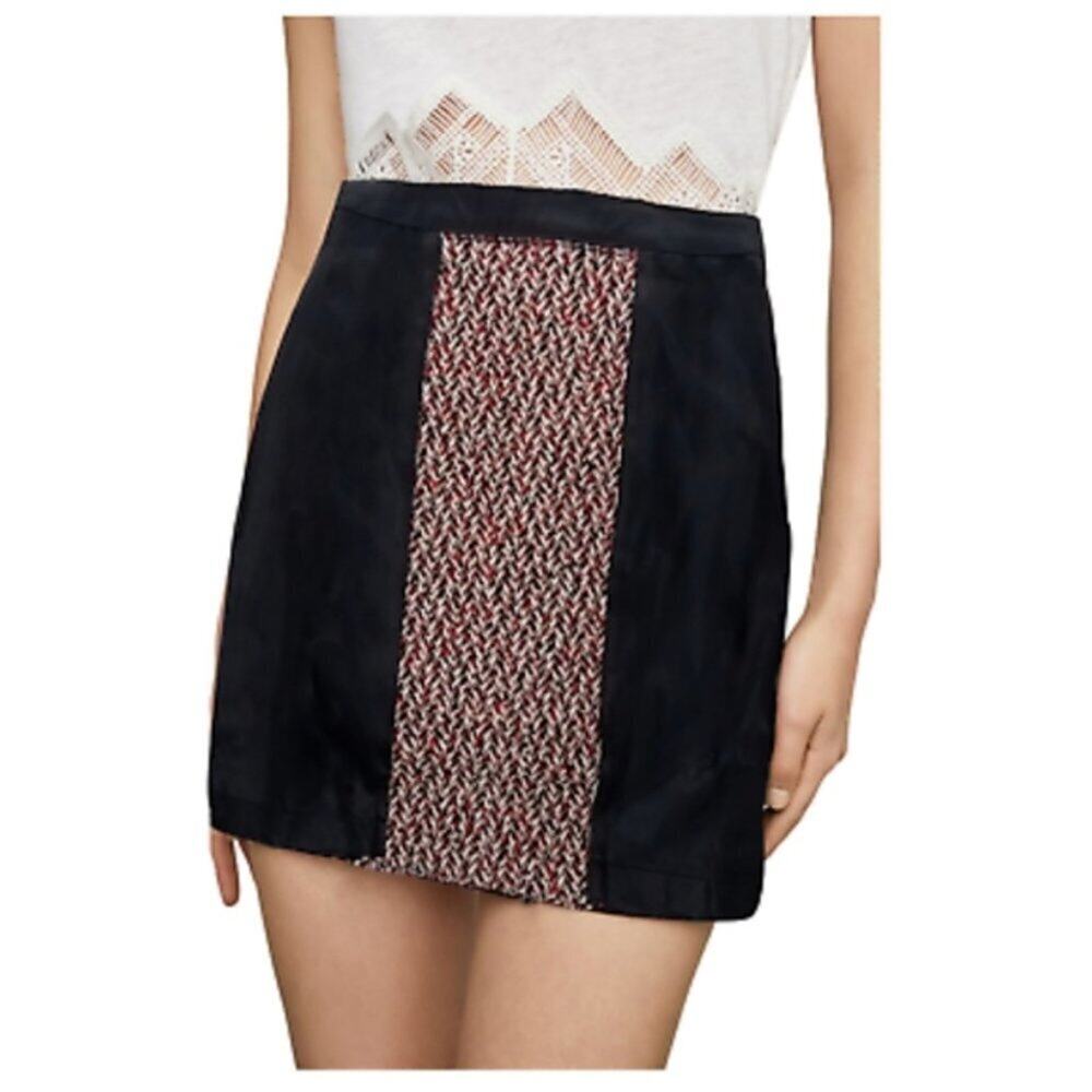 BCBG Faux Leather Tweed Panel Mini Skirt || Small